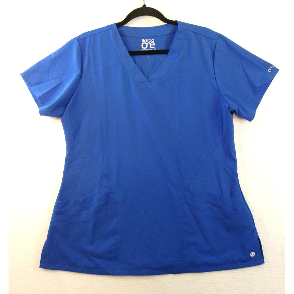 Barco One Women Royal Blue 4-Pocket V-Neck Scrub Top 5106 Large L Stretch